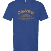 Click to show details - Oktoberfest_mens_wheat_royal royal t-shirt with 'Oktoberfest Half Marathon & 5k Asheville NC' text in gold surrounding an outline of wheat and hops