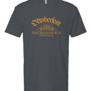 Click to show details - Oktoberfest_mens_wheat_indigo indigo t-shirt with 'Oktoberfest Half Marathon & 5k Asheville NC' text in gold surrounding an outline of wheat and hops